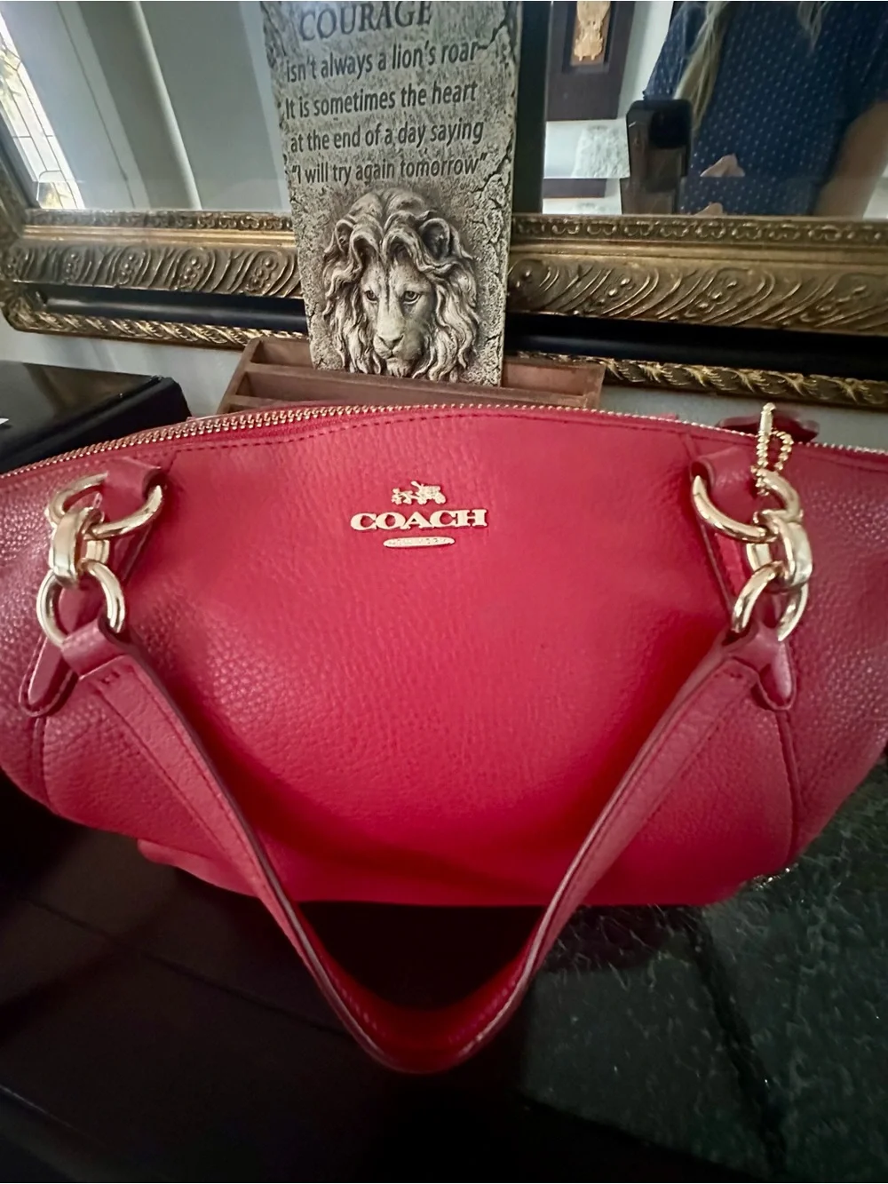 Coach Red Pebble Leather Shoulder Bag with Gold Hardware. Style G1748/F36675